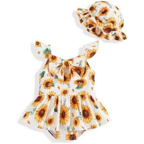 Traje de baño de una pieza para niña, con lazos, traje de baño para niñas pequeñas, verano, playa, manga con volantes, tankini con sombrero