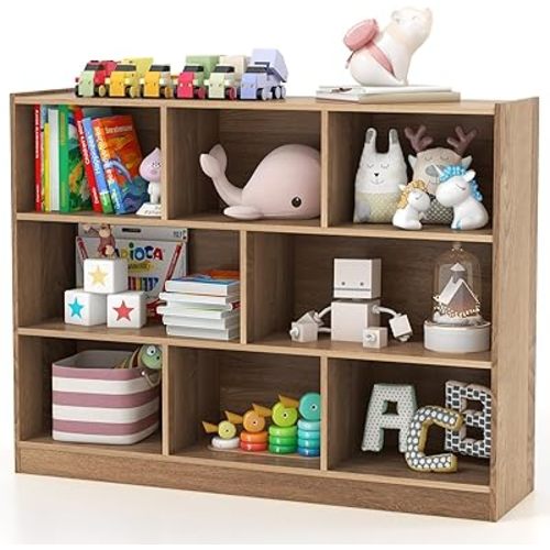 Toy Storage Organizer, 3-Tier Kids Bookshelf, 8 Cube Kids' Bookcases, Cabinets & Shelves, Wooden Toy Organizers, Small Book Shelf for Bedroom, Playroom, Classroom, Nursery (Natural)