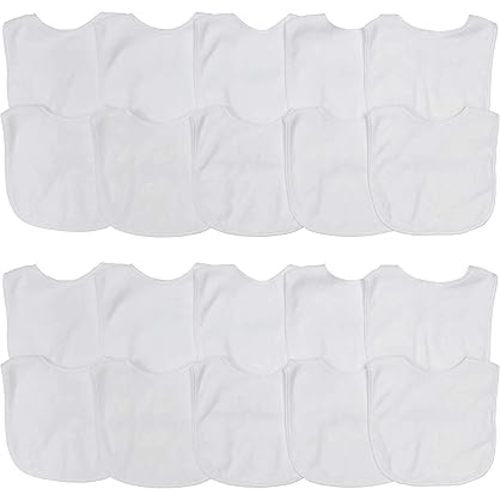 Neat Solutions 2-Ply Knit Terry Solid Color Feeder Bibs in White - 20 Pack