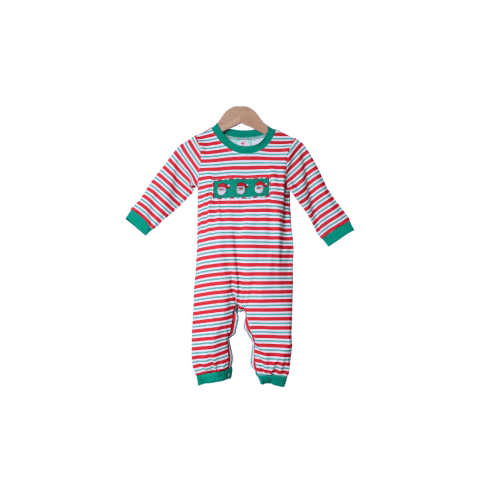 Smocked Santa Green and Red Stipe Romper
