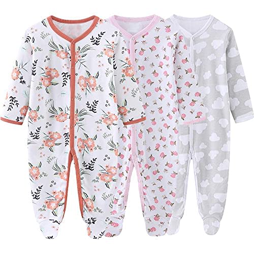 Newborn Baby Boy Girl Organic Cotton Bodysuit Long Sleeve Jumpsuit 3-Pack Outfits Clothes,0-24Months