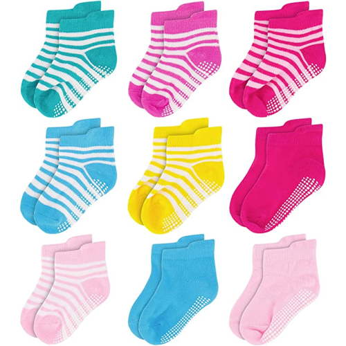 Rising Star Unisex Non Slip Low-Cut Grip Socks for Infants and Toddlers (9 Pack)