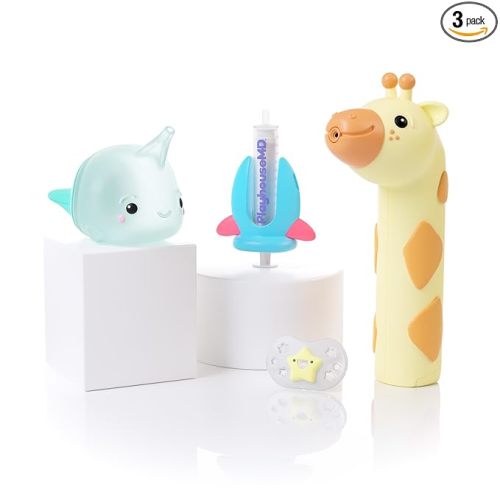 Playhouse MD Sick Day Starter Healthcare Kit – 3-in-1 Infrared Baby Thermometer for Kids, Nasal Aspirator Bulb & Medicine Kit with Oral Syringe & Medicine Dispenser | Toddler & Baby Essentials