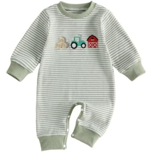 Sasaerucure Newborn Baby Boy Fall Outfit Firetruck Long Sleeve Jumpsuit