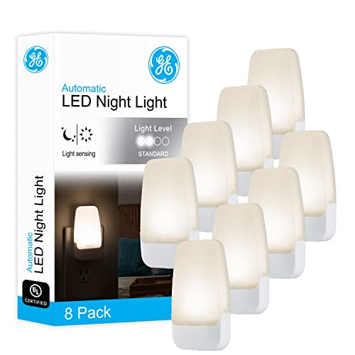 GE LED Night Light, Plug-in, Dusk to Dawn Sensor, Warm White, Ambient Lighting, Ideal Nightlight for Kids, Adults, Bedroom, Bathroom, Nursery, Hallway, Kitchen, 46478, 8 Pack
