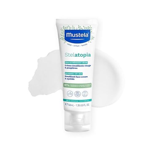 Mustela Stelatopia Eczema-Prone Skin Emollient Baby Face Cream - Face Moisturizer with Natural Avocado & Sunflower Oil - Fragrance-Free - 1.35 Fl Oz (Pack of 1)