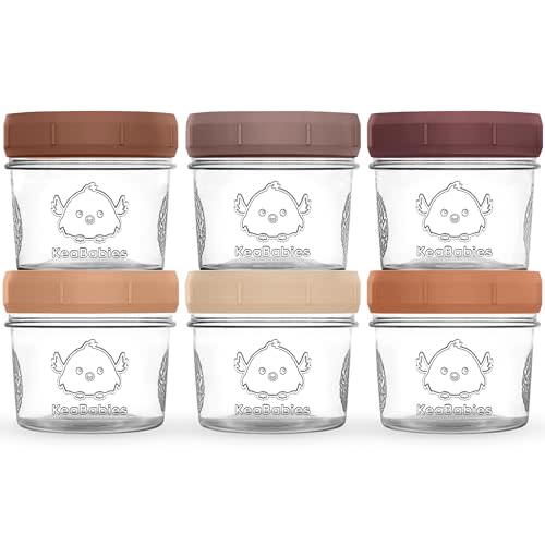 KeaBabies 6pk 4oz Glass Baby Food Containers with Lids - Leak-Proof, Microwavable Small Glass Jars, Baby Purees & Toddler Snack Storage Containers, BPA-Free, Dishwasher & Freezer Safe (Terracotta)