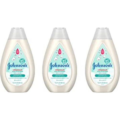 Johnson's CottonTouch Newborn Baby Wash & Shampoo with No More Tears, Sulfate-, Paraben- Free for Sensitive Skin, Made with Real Cotton, Gently Washes Away Dirt & Germs, 13.6 fl. oz, Pack of 3