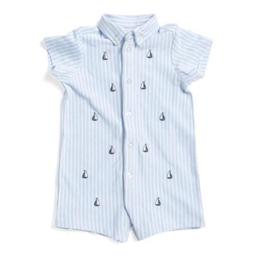 Newborn Boys Pinstriped Embroidered Sailboat Romper | Kids & Baby | TJ Maxx