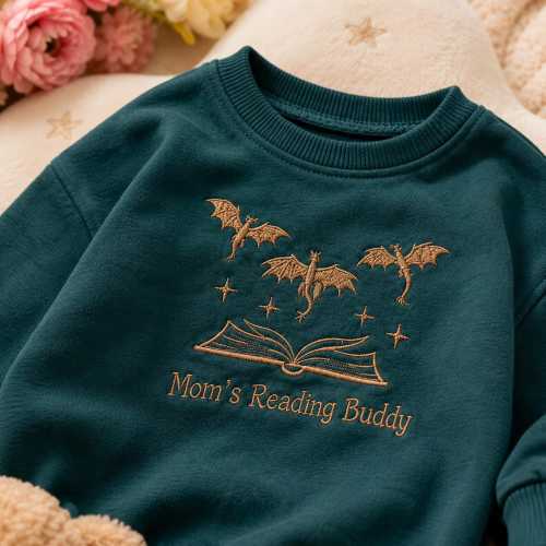 Mom's Reading Buddy Embroidered Baby Romper | Dragon Book Baby Bodysuit, Newborn Coming Home Outfit