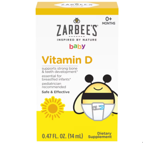 Zarbee's Vitamin D Drops for Infants, 400IU (10mcg) Baby & Toddler Liquid Supplement, Newborn & Up, Dropper Syringe Included, 0.47 Fl Oz