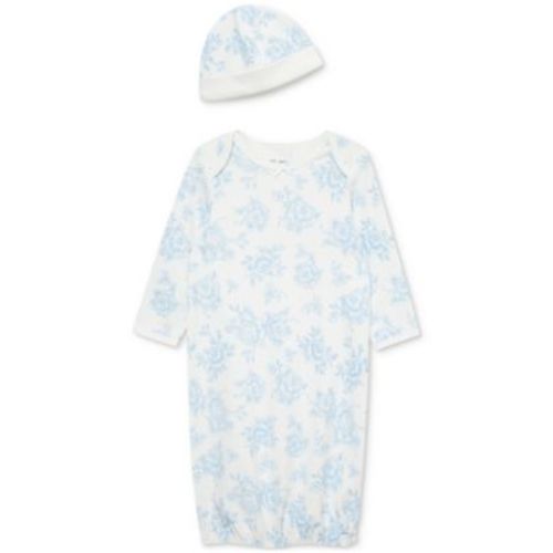 Baby Girls Blue Roses Cotton Gown & Hat, 2 Piece Set