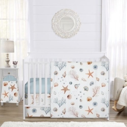 Sweet Jojo Designs Ocean Seashells Boy, Girl, Unisex/Gender Neutral 4-piece Nursery Crib Bedding Set Nautical Beach Theme Nature