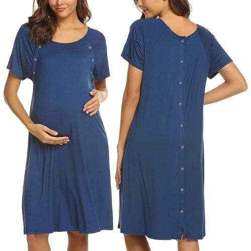 Ekouaer Women’s Nursing/Delivery/Labor/Hospital Nightdress Short Sleeve Maternity Nightgown with Button S-XXL