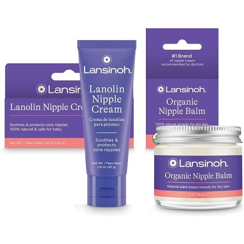 Lansinoh Lanolin Nipple Cream (1.41 Ounces) and Organic Nipple Balm (2 Ounces), Breastfeeding Essentials, 1 Count Each