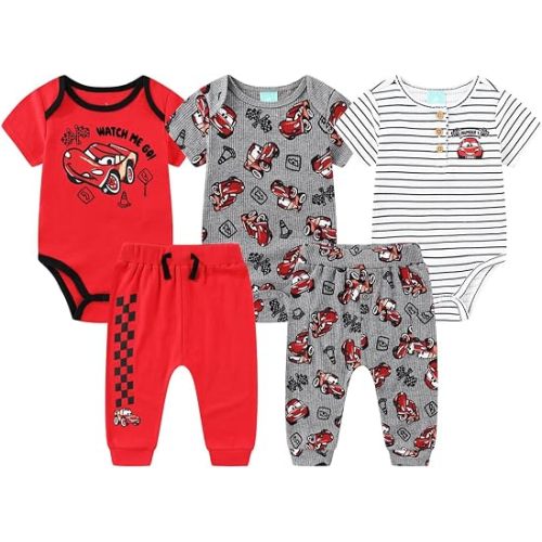 Disney Cars McQueen Baby Boys Bodysuit and Pants 5 Piece Outfit Set