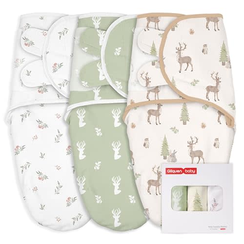 GLLQUEN BABY Swaddles for Newborns Organic Cotton, Soft Baby Swaddles 0-3 Months, Womb-Like Sleep Sack Wrap Nursery Swaddling Blankets Green Forest Deer