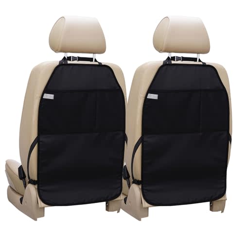 Viaviat Car Seat Protector Large Kick Mat 2 Pack Durable Water Resistant Auto Seat Back Covers with 2 Mesh Pockets Protection Against Dust Mud Scratches (Black, 2-Pack)
