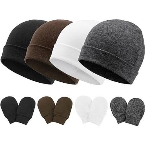 BQUBO Baby Hats and Mittens Infant Cotton Beanie Gloves No Scratch Set Newborn Hospital Hat for Boys Girls