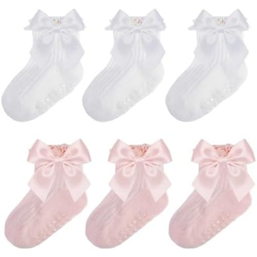Baby Socks Baby Girl Non Slip Grip Ruffle Socks with Bows Soft Cotton Toddler Girl Sock with Grips Newborn Infant