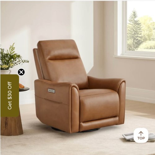 James Modern Genuine Leather Power Swivel Glider Recliner