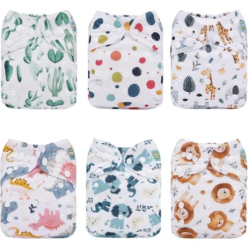 ALVABABY 6 Pack Cloth Diaper with 12 Inserts One Size Adjustable Washable Reusable Diaper Cover for Baby Girls Boys 6DM62-AU