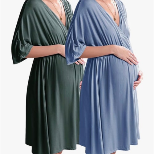 Ekouaer 3 in 1 Labor/Delivery/Hospital Gown 2 Pack Maternity Dress Nursing Nightgown Sleepwear