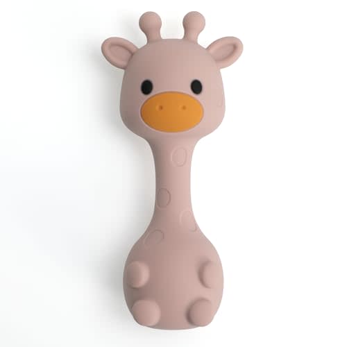 Silicone Little Giraffe Shaker Rattle Toy for Babies | Food Grade Silicone Teether | Easy to Grip | BPA Free (Dusty Lilac)