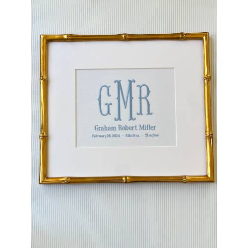 Fishtail Monogram Embroidered Birth Announcement