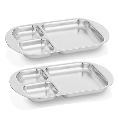 Children's Stainless Steel Divided Plates | Education Series | Premium 304 (18/8) | Set of 2 | Ideal for Montessori Babies, Toddlers & Kids