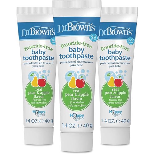 Dr. Brown's Fluoride-Free Baby Toothpaste, Infant and Toddler Oral Care, 1.4oz/40g, 0-3 Years, Apple Pear, 3-Pack