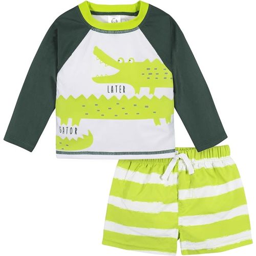 Gerber Baby-Boys Toddler Long Sleeved Rashguard Swim Bathing Suit Set (0-3m)