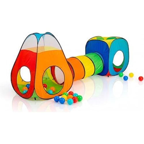 3pc Pop Up Children Play Tent : 1 Crawl Tunnel + 2 Tents : Kids Tents for Boys, Girls, Babies & Toddlers for Indoor & Outdoor : Large Children Playhouse Ball Pit + Storage Case…