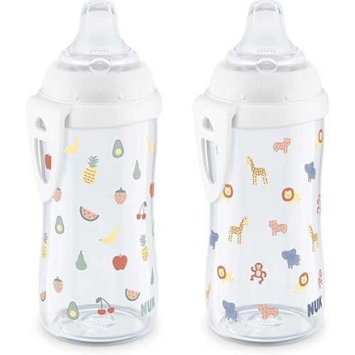 NUK Active Cup, Fun Fruits and Animals, Amazon Exclusive Collection, 10 Oz, Pack of 2 – BPA Free, Spill Proof Transition Sippy Cup