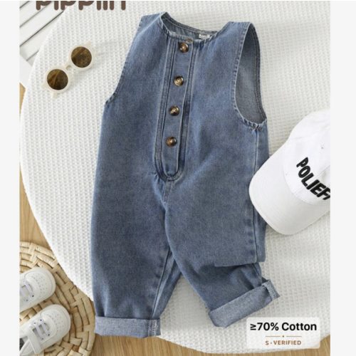 SHEIN Unisex Baby Casual Cute Denim Bib Pants, Suitable For Summer, Spring, Autumn | SHEIN USA