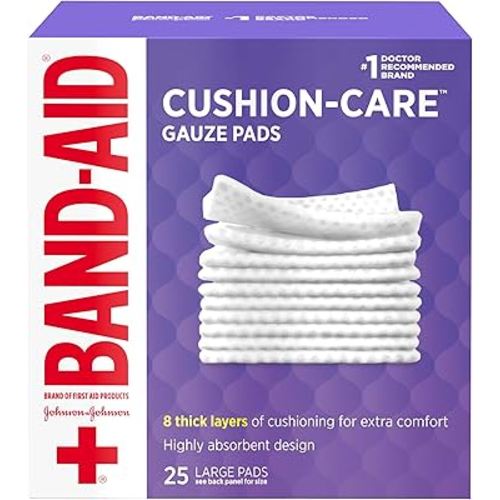 Band-Aid Brand Absorbent Cushion Care Sterile Square Gauze Pads for First Aid Protection of Minor Cuts, Scrapes & Burns, Non-Adhesive, Wound Care Dressing Pads, Large, 4 in x 4 in, 25 ct
