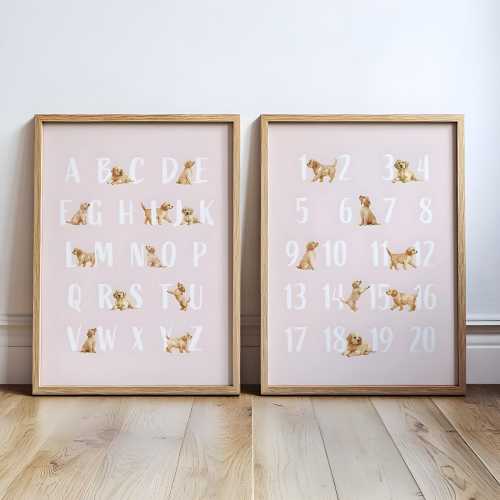 Golden Retriever ABC Poster: Puppy Alphabet Print for Girl's Nursery (Digital Download Set)
