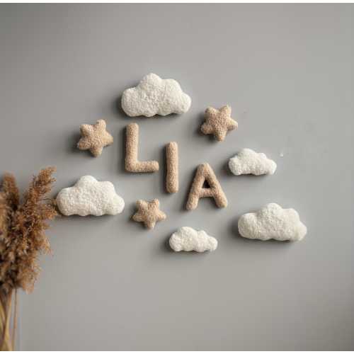 Wall decor clouds, Name wall decor, Boucle wall decor, Hanging walls decor nursery, Clouds boucle decor,Decor for walls in the nursery
