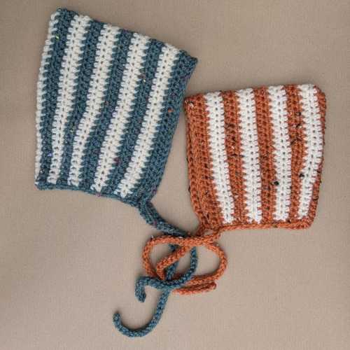 Striped Crochet Pixie Bonnet: Handmade Wool Blend Baby Hat