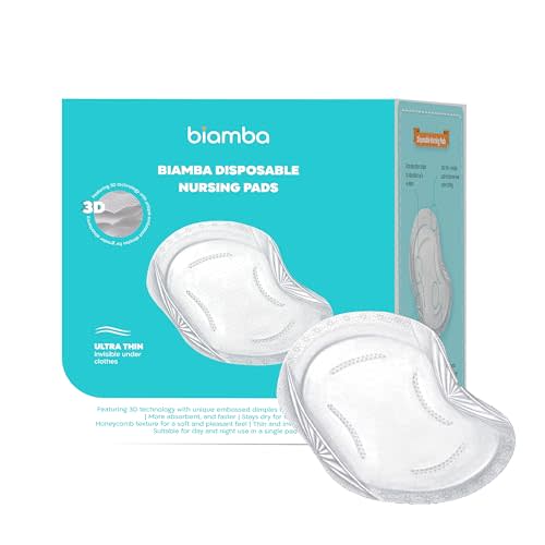 Biamba 60-Pack Disposable Nursing Pads for Breastfeeding - Ultra Thin Breast Pads for Leaking Milk Disposable with 3D Absorption & Leak Protection, Individually Wrapped, Day & Night Nursing Essentials