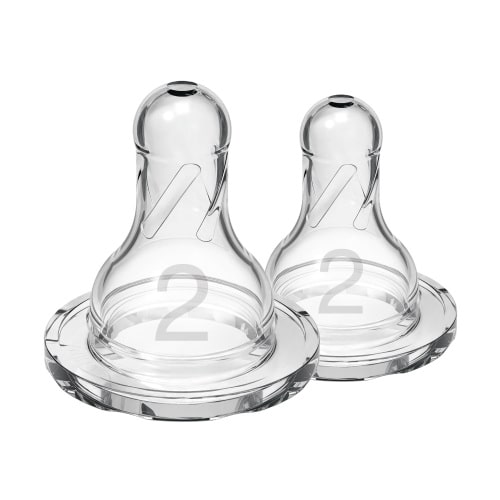 Dr. Brown's Natural Flow Level 2 Narrow Baby Bottle Silicone Nipple, Medium Flow, 3m+, 100% Silicone Bottle Nipple, 2 Pack