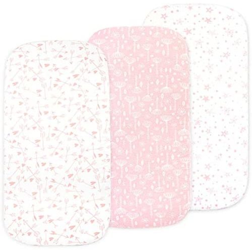 Baby Bassinet Sheet Set for Boy and Girl, 3 Pack, Universal Fitted for Oval, Hourglass & Rectangle Bassinet Mattress, Fitted Sheets Size 32 x 16 x 4 Inches, Pink Stars