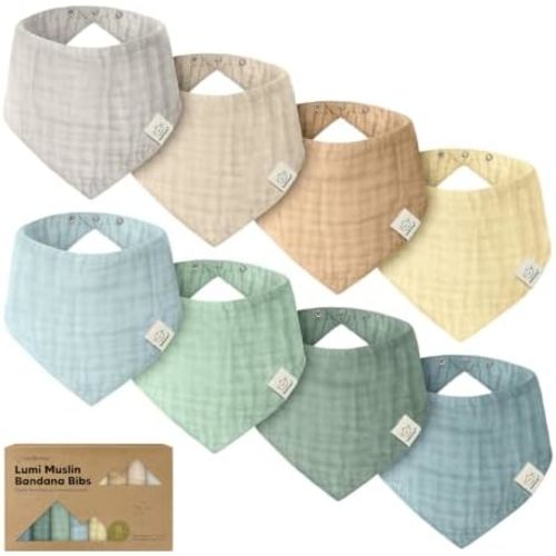 8-Pack Muslin Baby Bibs for Drooling, Teething Bandana Bibs 0-36M (Mirage)