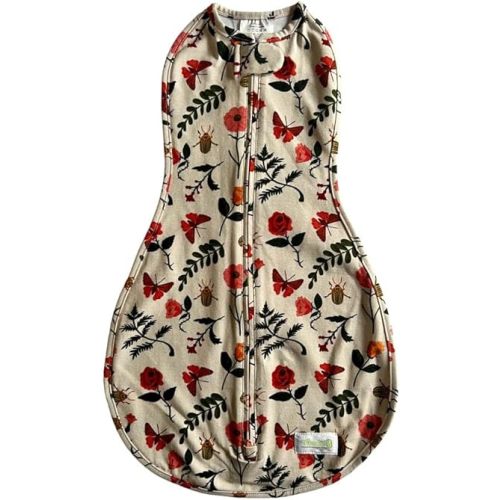 Woombie Original Baby Swaddling Blanket - Self-Soothing, Cotton Baby Swaddle with Zipper - Wearable Newborn Blanket - Vintage Botanical, 5-13lbs