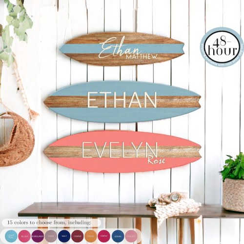 Surfboard Name Sign Ocean Nursery Decor Custom Beach House - Etsy