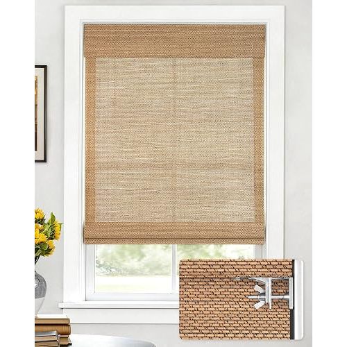LazBlinds No Drill Bamboo Roman Shades, 21" W x 64" H, Star-Brown