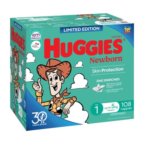 Huggies Newborn Nappies Size 1 (up to 5kg) 108 pack | Woolworths