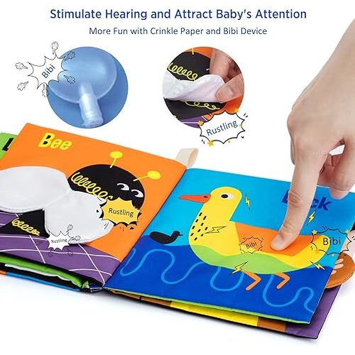 beiens Soft Baby Books, High Contrast Black and White Books NonToxic Fabric Touch and Feel Crinkle Cloth Books Early Educational Stimulation Toys for Infants Toddlers, Baby Girl & Baby Boy Gift Animal