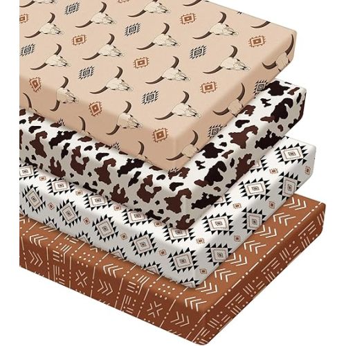 Vitalcozy 4 Pcs Aztec Western Crib Sheet for Standard Nursery Decor