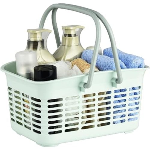 ALINK Plastic Shower Caddy Basket with Handle, Portable Organizer Storage Basket for College Dorm, Bathroom, Kitchen - Blue